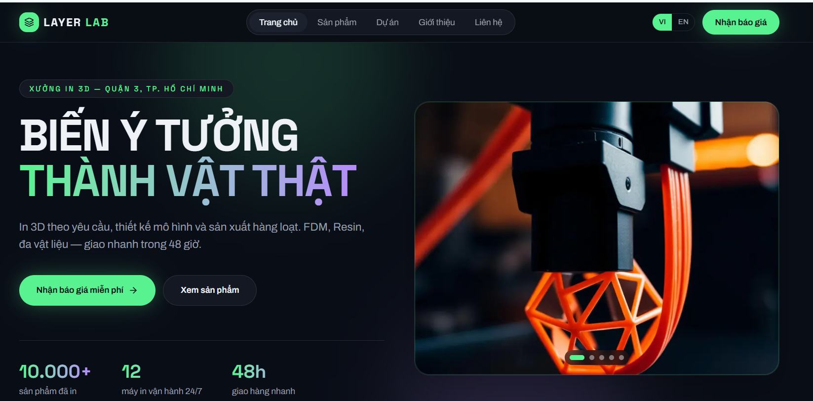 Voi 3D Lab — Website & CMS cho xưởng in 3D